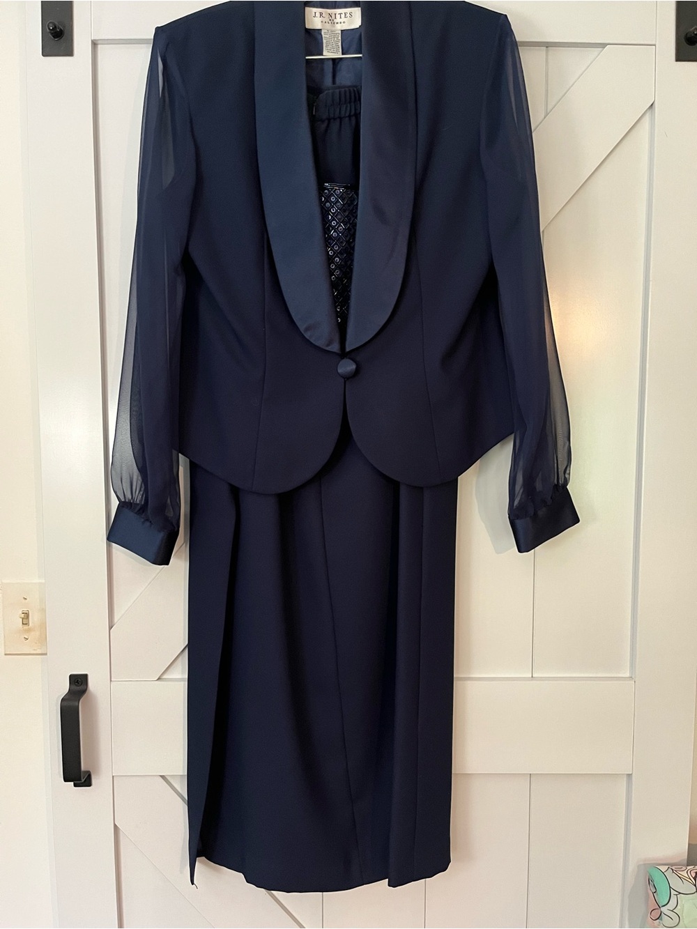 J.R. Nites Navy Long Sleeve Dress and Jacket Set with long skirt